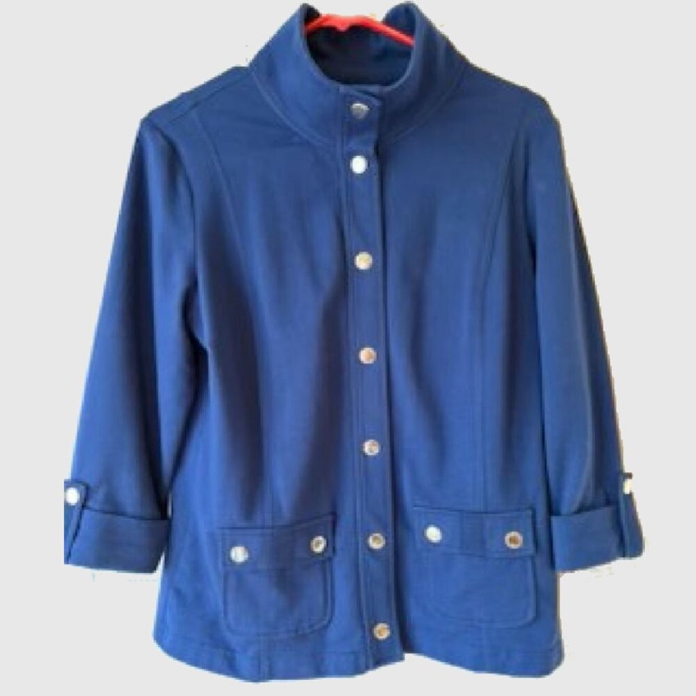 Karen Scott Sport Blazer Jacket Navy Blue Snap Button Front Size S